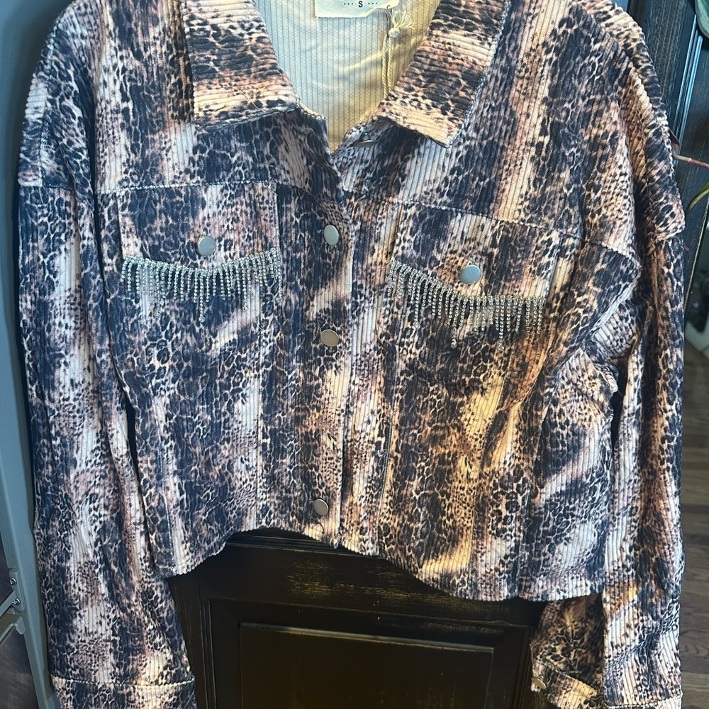 Savanna Jane Animal Print Rhinestone Jacket with Pockets - Size‎ Small